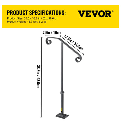 Enkelstolps ledstång Ledstång Smidesjärn Passar 1 eller 2 steg mattgrå