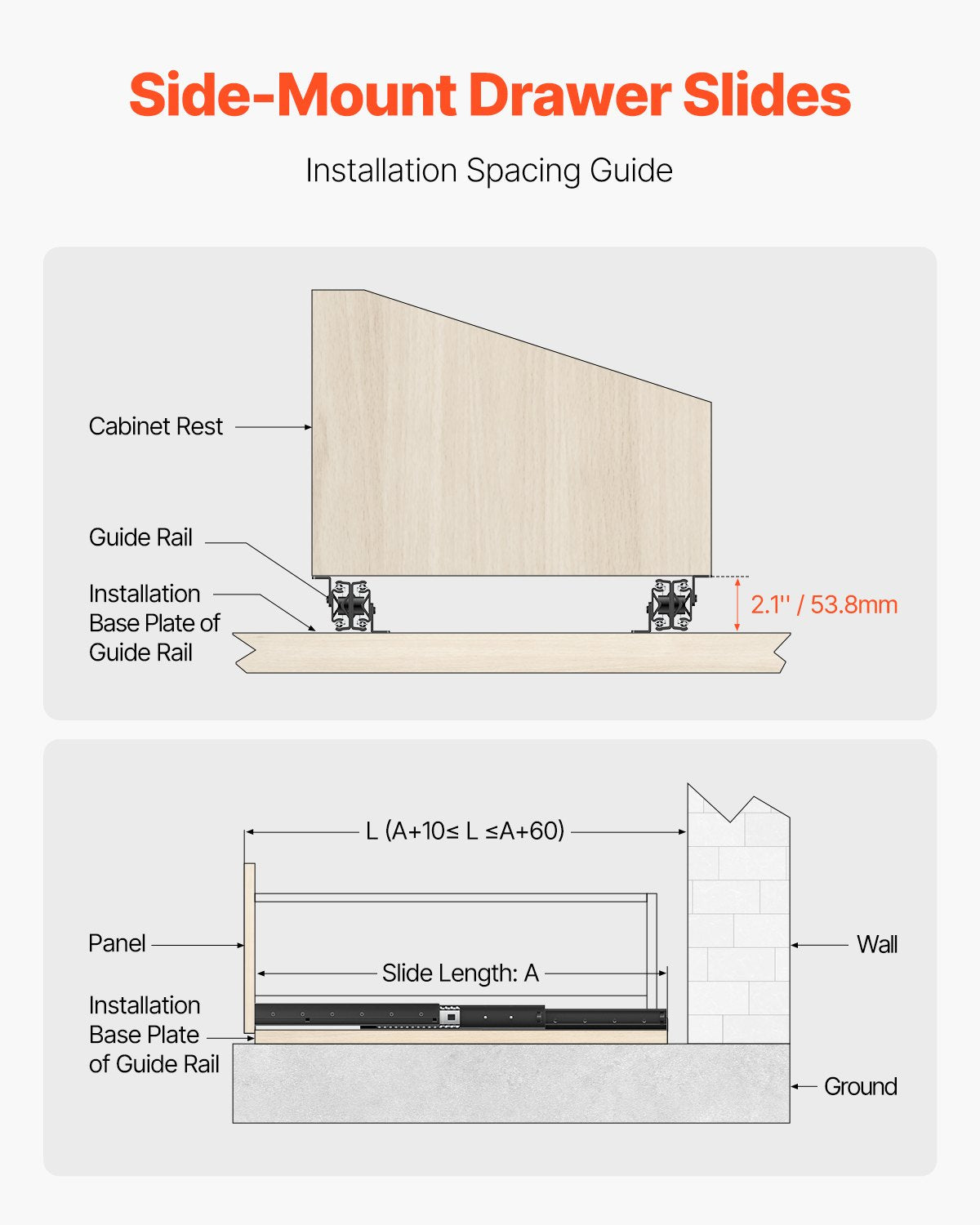 Undermount Drawer Slides 32 Inch Under Stair Cabinet Tracks 260 LB Load