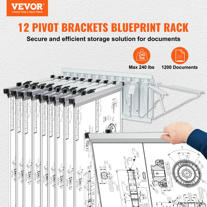 Wall Mount Blueprint Storage Rack Blueprint Hållare med 12 svängbara fästen