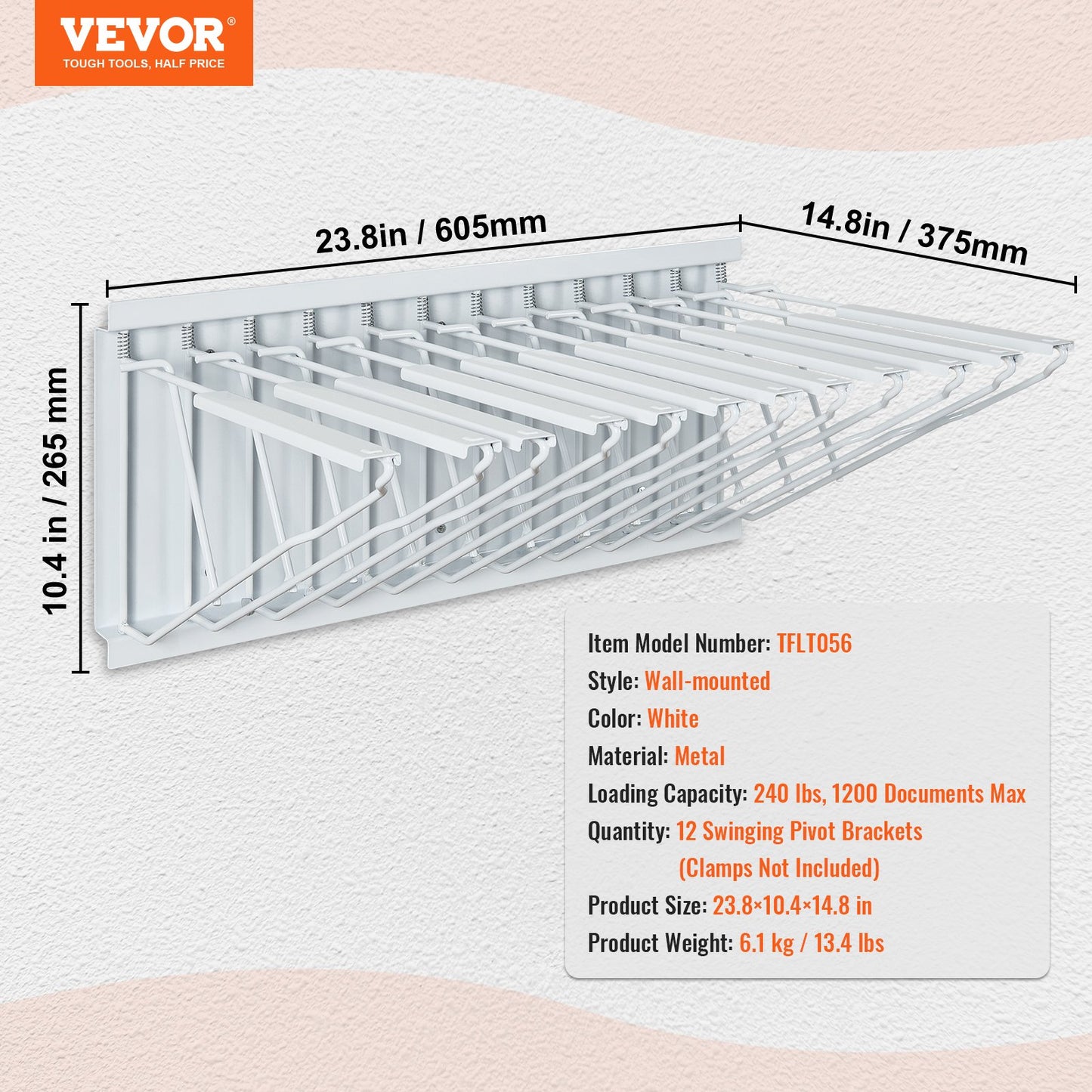 Wall Mount Blueprint Storage Rack Blueprint Hållare med 12 svängbara fästen