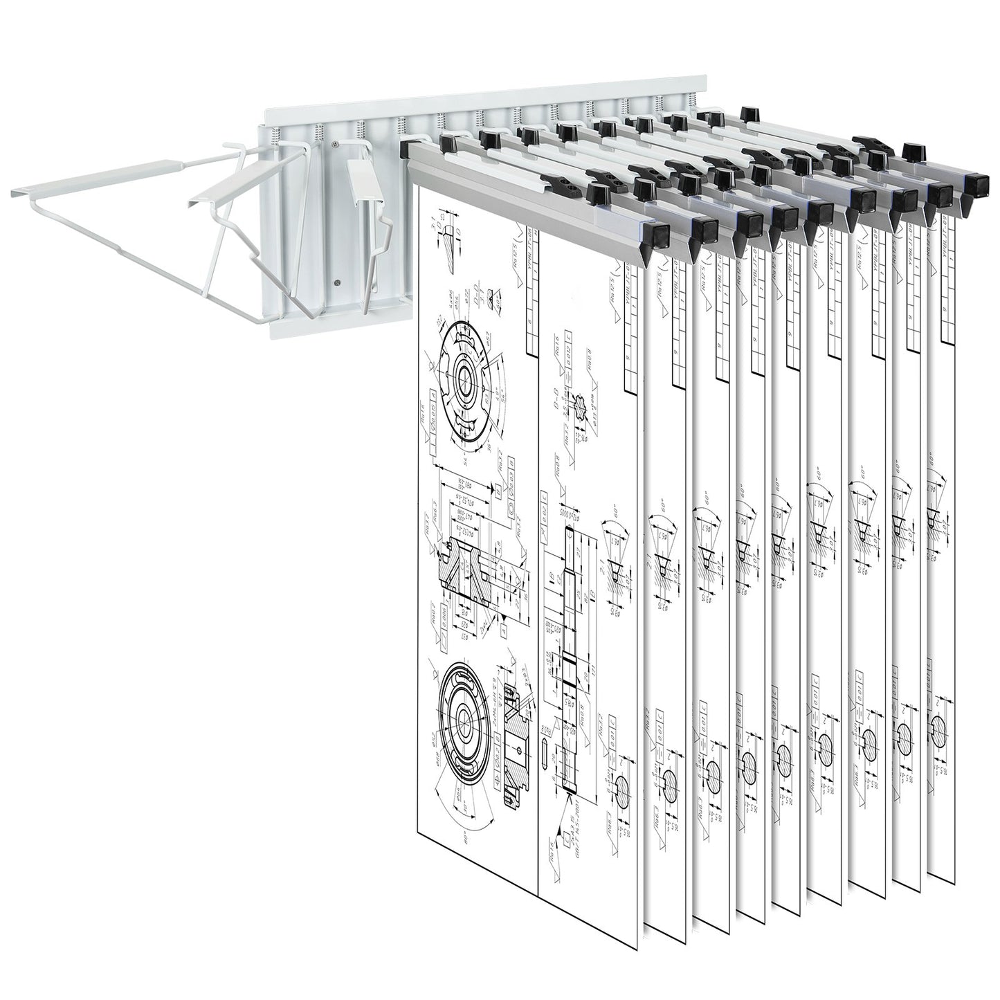 Wall Mount Blueprint Storage Rack Blueprint Hållare med 12 svängbara fästen