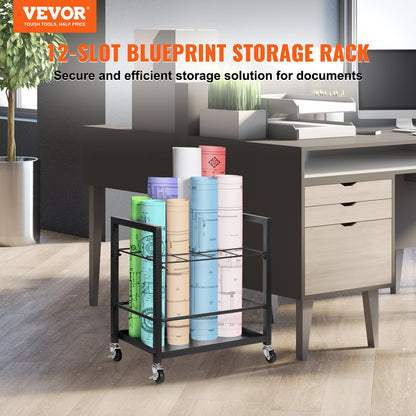 Blueprint Storage Rack 12 platser Mobil rullfilhållare för arkitektonisk