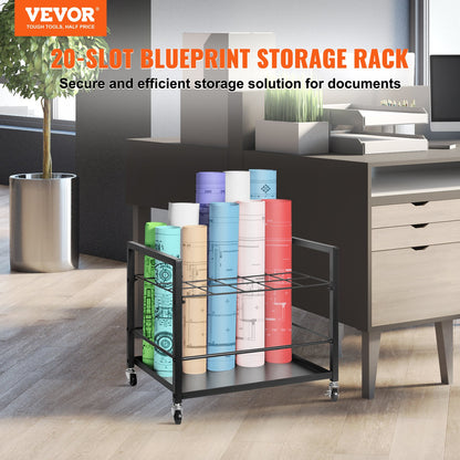Blueprint Storage Rack 20 platser Mobil rullfilhållare för arkitektonisk