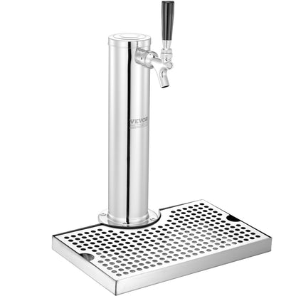 Kegerator Tower Kit, Single Tap Beer Conversion Kit, Keg Beer Tower Dispenser i rostfritt stål med Dual Gauge W21.8 Regulator & S-System Keg Coupler, öldroppbricka för festhem