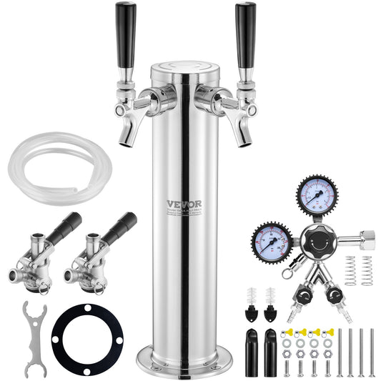Kegerator-Turm-Kit, Bier-Umrüstsatz mit zwei Zapfhähnen, Bier-Turm-Zapfanlage aus Edelstahl mit Doppelanzeige W21.8-Regler und S-System-Fasskupplung für Partys zu Hause