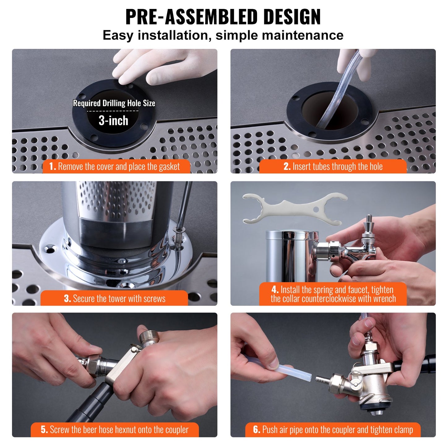 Kegerator Tower Kit, Dual Taps Beer Conversion Kit, Rostfritt stål Keg Beer Tower Dispenser med Dual Gauge W21.8 Regulator & S-System Keg Coupler, Öl droppbricka för Party Home