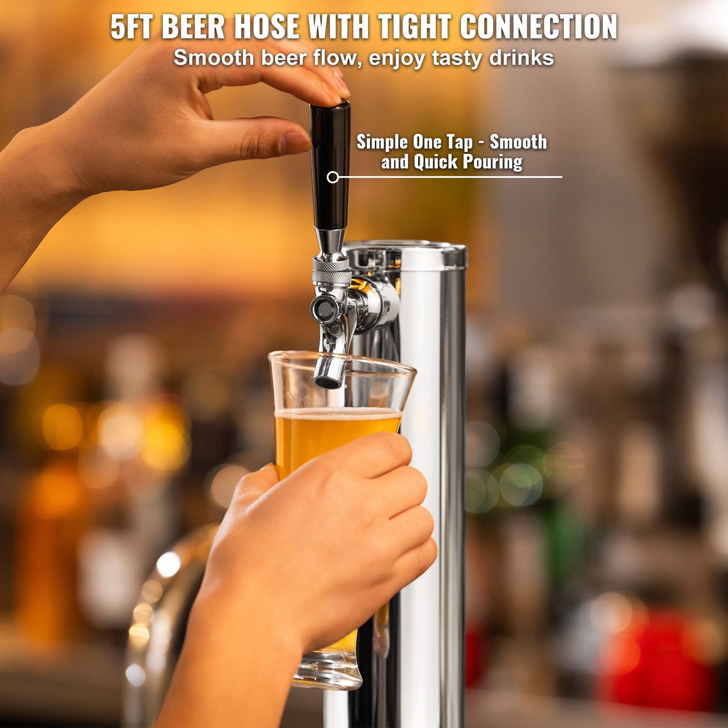 Kegerator Tower Kit, Single Tap Beer Conversion Kit, Rostfritt stål Keg Beer Tower Dispenser med Dual Gauge W21.8 Regulator & S-System Keg Coupler för Party Home
