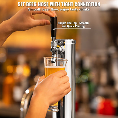 Kegerator Tower Kit, Single Tap Beer Conversion Kit, Rostfritt stål Keg Beer Tower Dispenser med Dual Gauge W21.8 Regulator & S-System Keg Coupler för Party Home