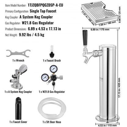 Single Tap Kegerator Tower Kit Kegerator Beer Tower & A-System Keg Coupler |  EU