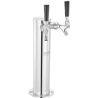 Dual Taps Fat Beer Tower Dispenser, rostfritt stål Keg Beer Tower, Kegerator Tower Kit med förmonterad slang och självstängande kranskaft för fest, bar, pub, restaurang