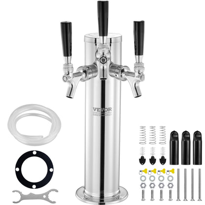 Triple Taps Fatölstornautomat, öltorn i rostfritt stål, Kegerator Tower Kit med förmonterade slangar och självstängande kranskaft för fest, bar, pub, restaurang