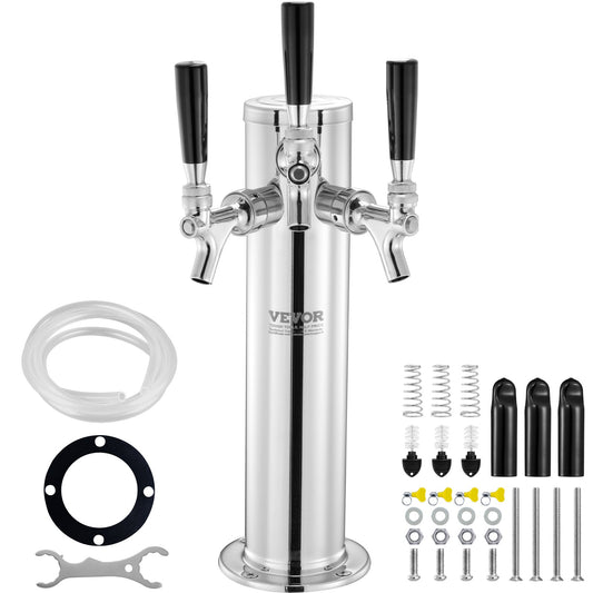 Triple Taps Fatölstornautomat, öltorn i rostfritt stål, Kegerator Tower Kit med förmonterade slangar och självstängande kranskaft för fest, bar, pub, restaurang