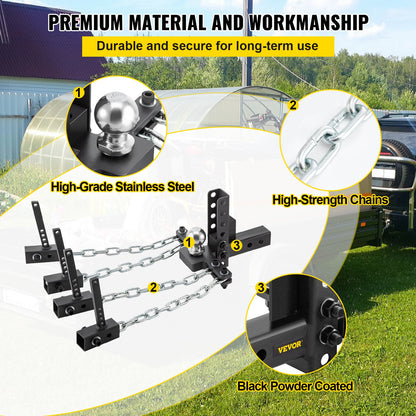 Viktfördelningsfäste, 1000 lb tungkapacitet lastutjämningskoppling med svajkontroll, 2" kula & 4" drop/rise & 4 kedjor & universell ramfäste, no-bounce no-sway bogsering av släp