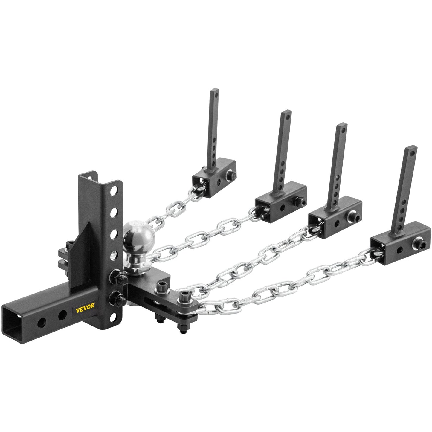 Viktfördelningsfäste, 1000 lb tungkapacitet lastutjämningskoppling med svajkontroll, 2" kula & 4" drop/rise & 4 kedjor & universell ramfäste, no-bounce no-sway bogsering av släp