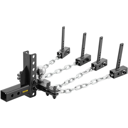 Viktfördelningsfäste, 1000 lb tungkapacitet lastutjämningskoppling med svajkontroll, 2" kula & 4" drop/rise & 4 kedjor & universell ramfäste, no-bounce no-sway bogsering av släp