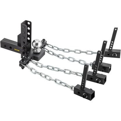 Viktfördelningsfäste, 1000 lb tungkapacitet lastutjämningskoppling med svajkontroll, 2" kula & 4" drop/rise & 4 kedjor & universell ramfäste, no-bounce no-sway bogsering av släp