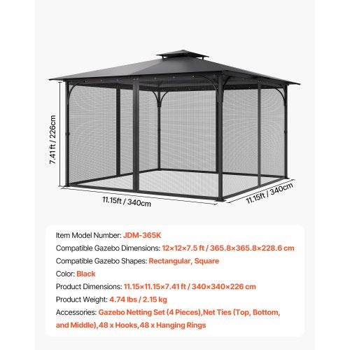 Replacement net for pavilions, net for 3.5x3.5x2.1m patio, net only | EU