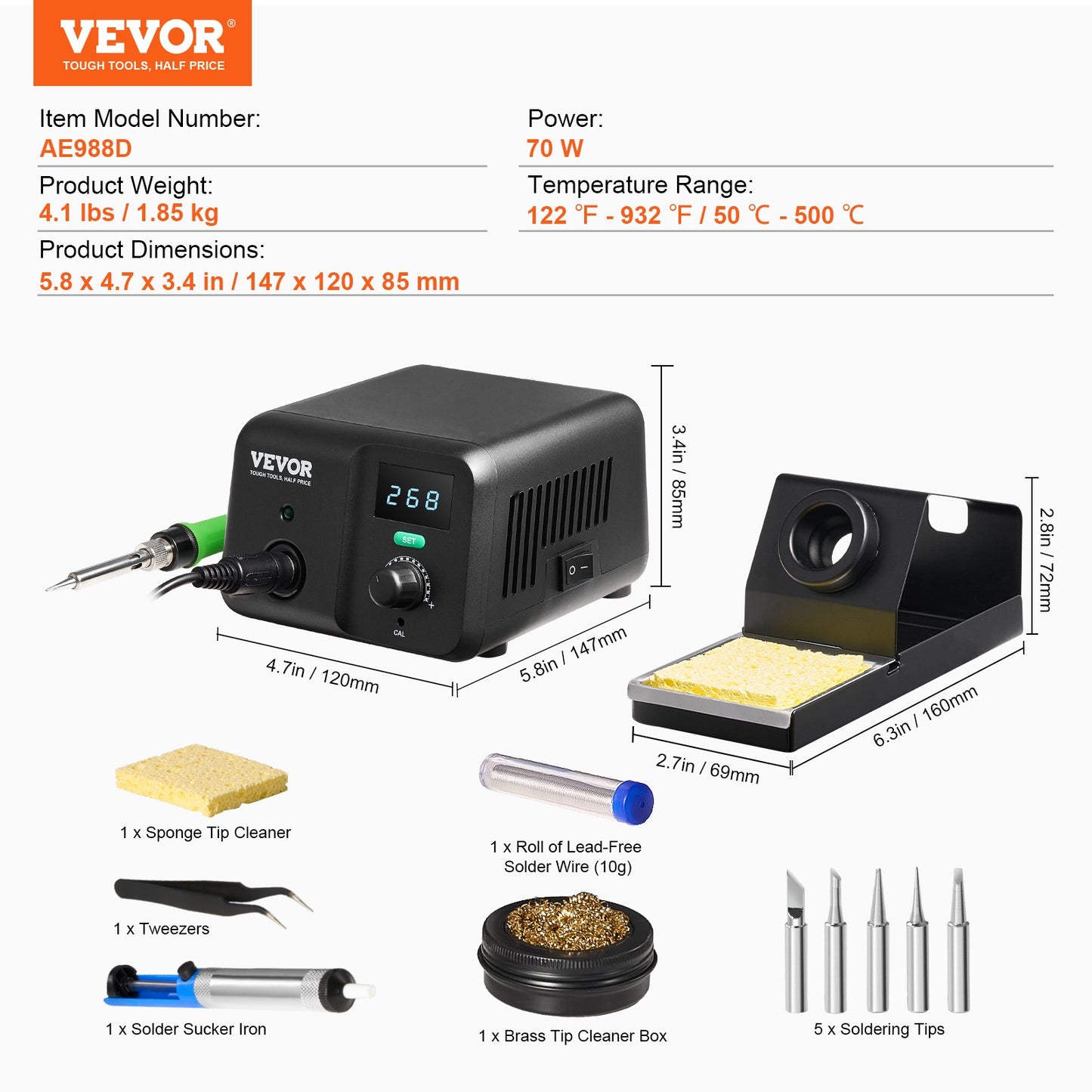 Soldering Iron Station 70W LCD Display Soldering Station Kit 122°F-932°F