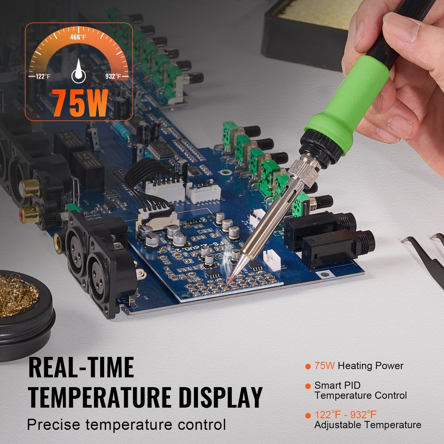 Soldering Iron Station 75W LCD Display Soldering Station Kit 122°F-932°F