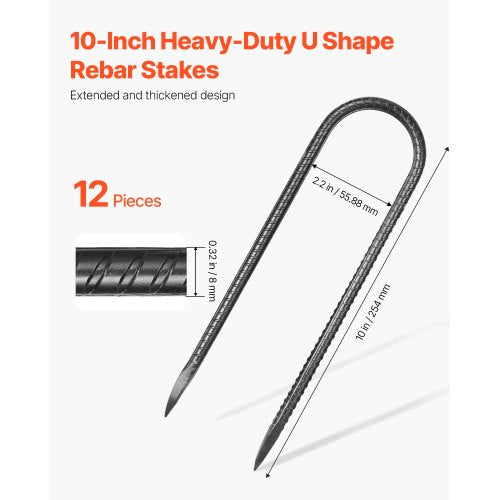10-inch 12-pack rebar supports heavy duty U-shaped galvanized ground anchors