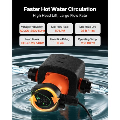 LPS25-11PA/180 Högeffektiv cirkulationspump, 117 LPM, 11 M maxlyft Gjutjärns varmvattencirkulationspump, gängad anslutning, backventil, tyst drift, för värmesystem i hemmet |  EU
