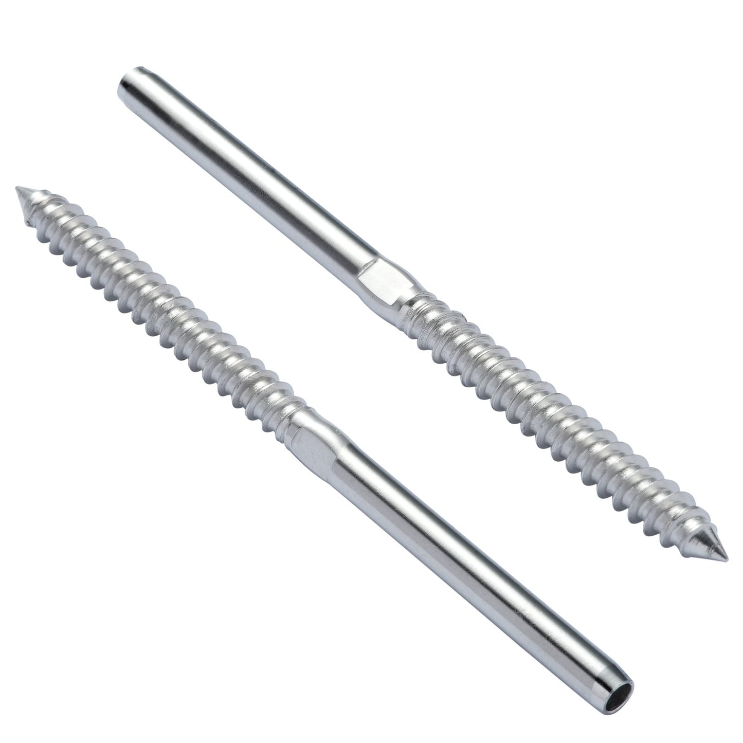102-pack kabelräcke Swage gängad dubbspänning ände monteringsterminal för 3,2 mm däckkabelräcke, T316 rostfritt stål, kabelräckessträckare 3,2 mm för trä/metallstolpe, silver