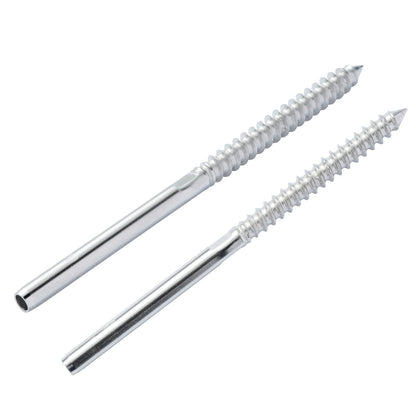 102-pack kabelräcke Swage gängad dubbspänning ände monteringsterminal för 3,2 mm däckkabelräcke, T316 rostfritt stål, kabelräckessträckare 3,2 mm för trä/metallstolpe, silver