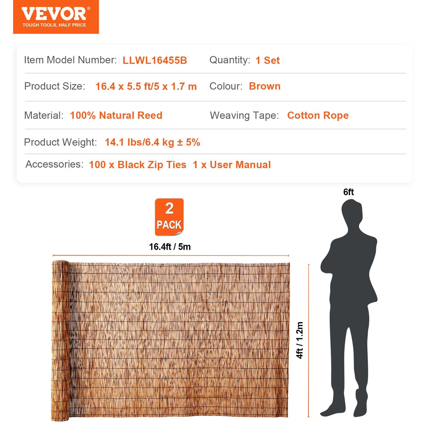 2-pack vassstaket Landscaping Privacy Blind stängselskärm 16,4' x 4'