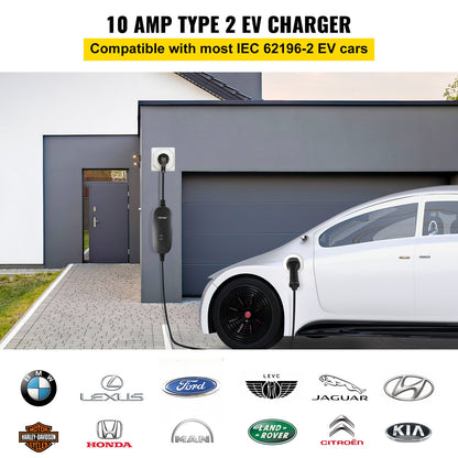 Bärbar elbilsladdare, typ 2 10A, elfordonsladdare 6 meter laddningskabel med UK 3-stiftskontakt, IP66 Max vattentät nivå, 3kW 250V IEC 62196-2 Home EV Laddningsstation med bärväska, CE