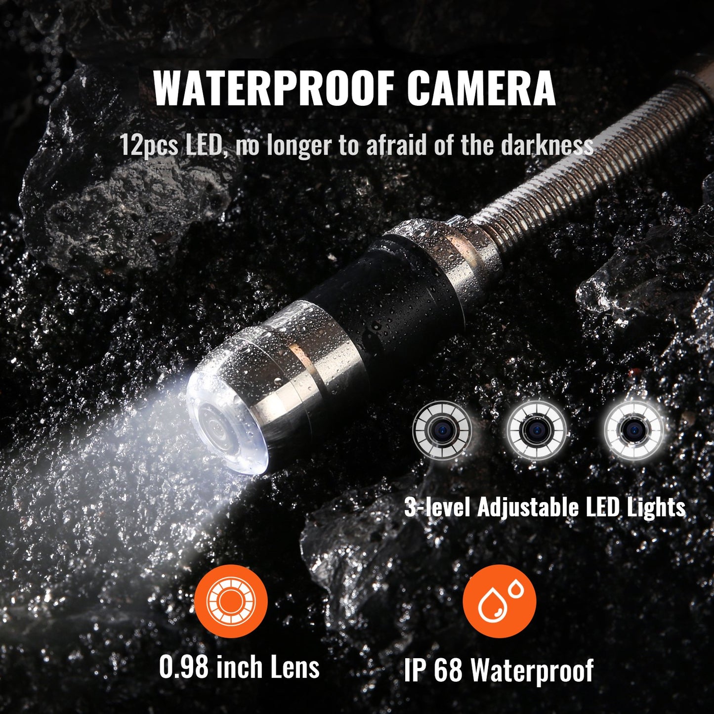 Sewer camera pipe inspection camera 7 inch screen 1000TVL camera 100 feet pipeline inspection camera with DVR function, waterproof IP68 camera with 12 adjustable LEDs, with a 16GB SD card for sewer line, home, canal drain pipe.