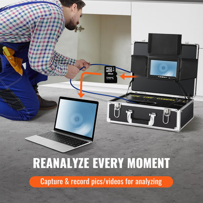 Sewer camera pipe inspection camera 7 inch screen 1000TVL camera 100 feet pipeline inspection camera with DVR function, waterproof IP68 camera with 12 adjustable LEDs, with a 16GB SD card for sewer line, home, canal drain pipe.
