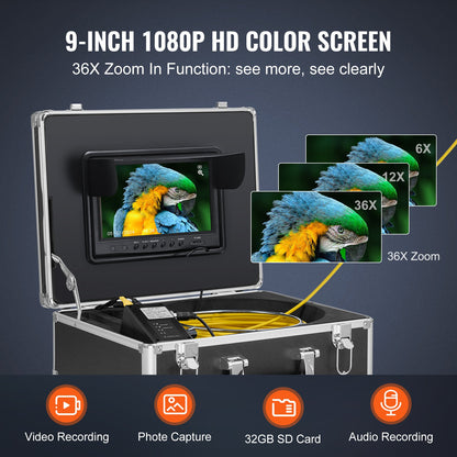 Sewer Camera 98ft Self-Leveling Sewer Camera with 512Hz Locator 36X Zoom