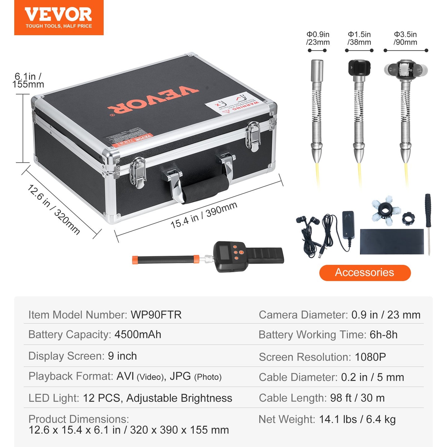 Sewer Camera 98ft Self-Leveling Sewer Camera with 512Hz Locator 36X Zoom