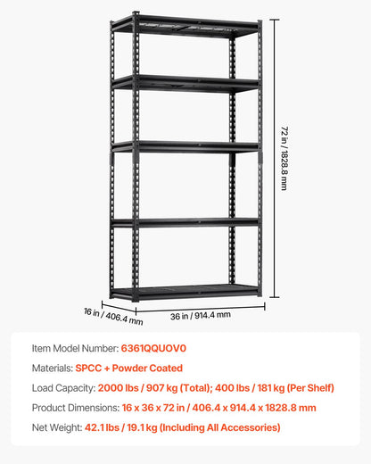 Storage Shelves 5-Tier Adjustable Heavy Duty Garage Shelf 2000 lbs