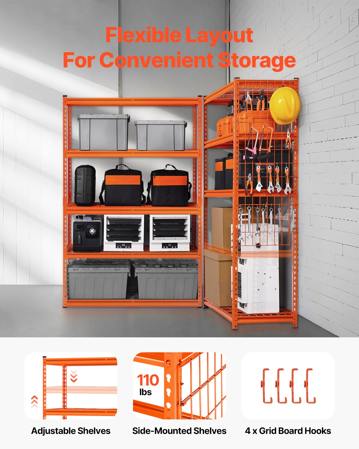 Förvaringshyllor 5-vånings Justerbar Heavy Duty Garagehylla 2500 lbs