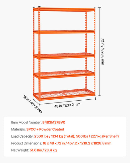 Förvaringshyllor 5-vånings Justerbar Heavy Duty Garagehylla 2500 lbs
