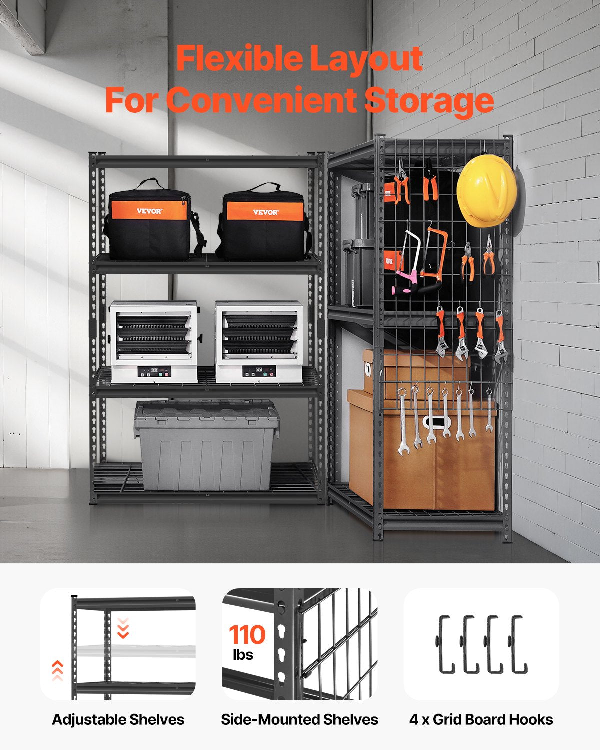 Storage Shelves 4-Tier Adjustable Heavy Duty Garage Shelf 2400 lbs
