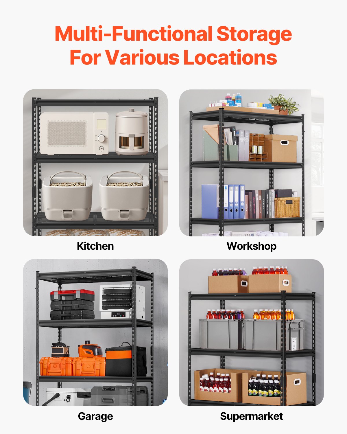 Storage Shelves 4-Tier Adjustable Heavy Duty Garage Shelf 2400 lbs