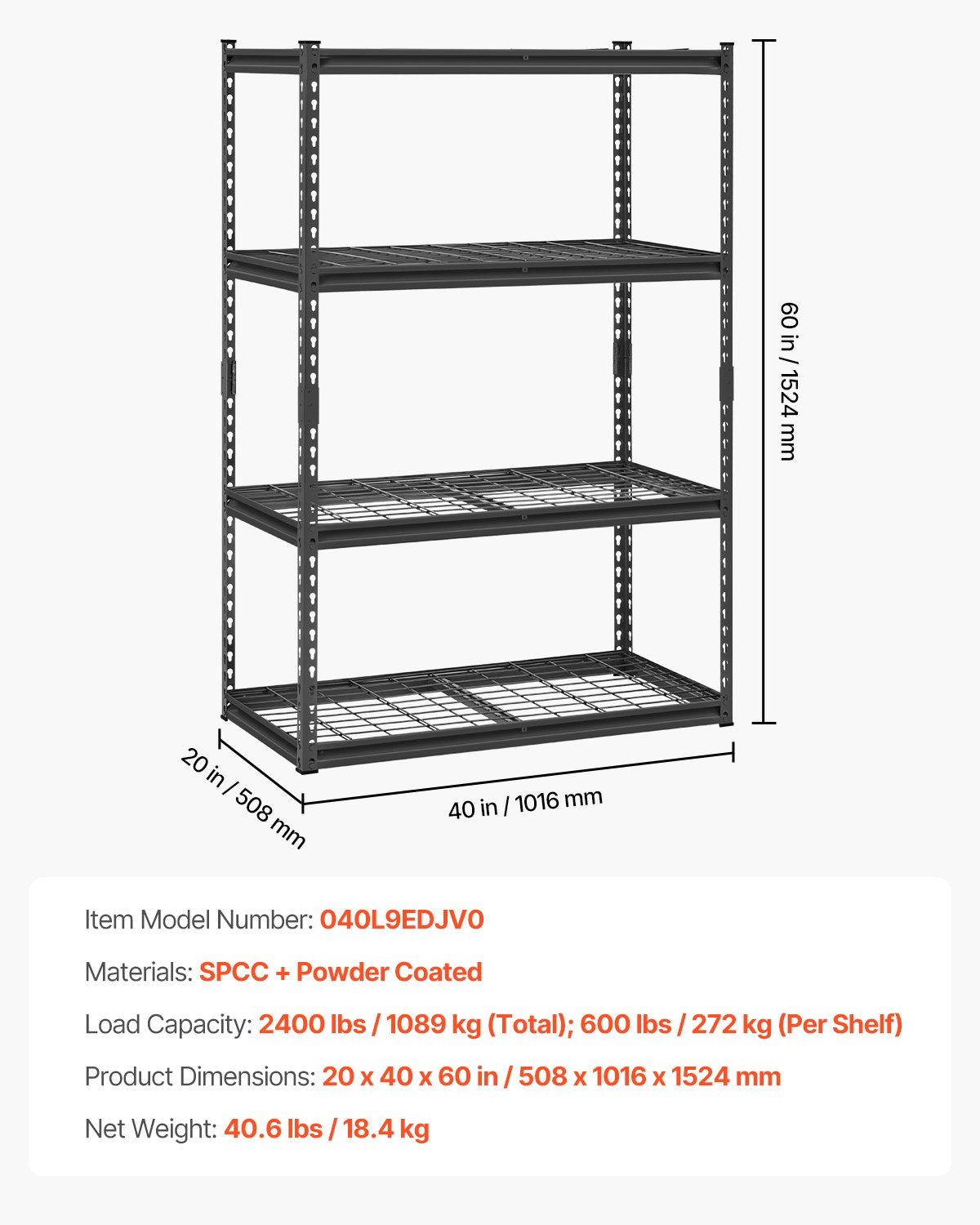 Storage Shelves 4-Tier Adjustable Heavy Duty Garage Shelf 2400 lbs