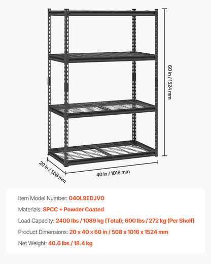 Storage Shelves 4-Tier Adjustable Heavy Duty Garage Shelf 2400 lbs