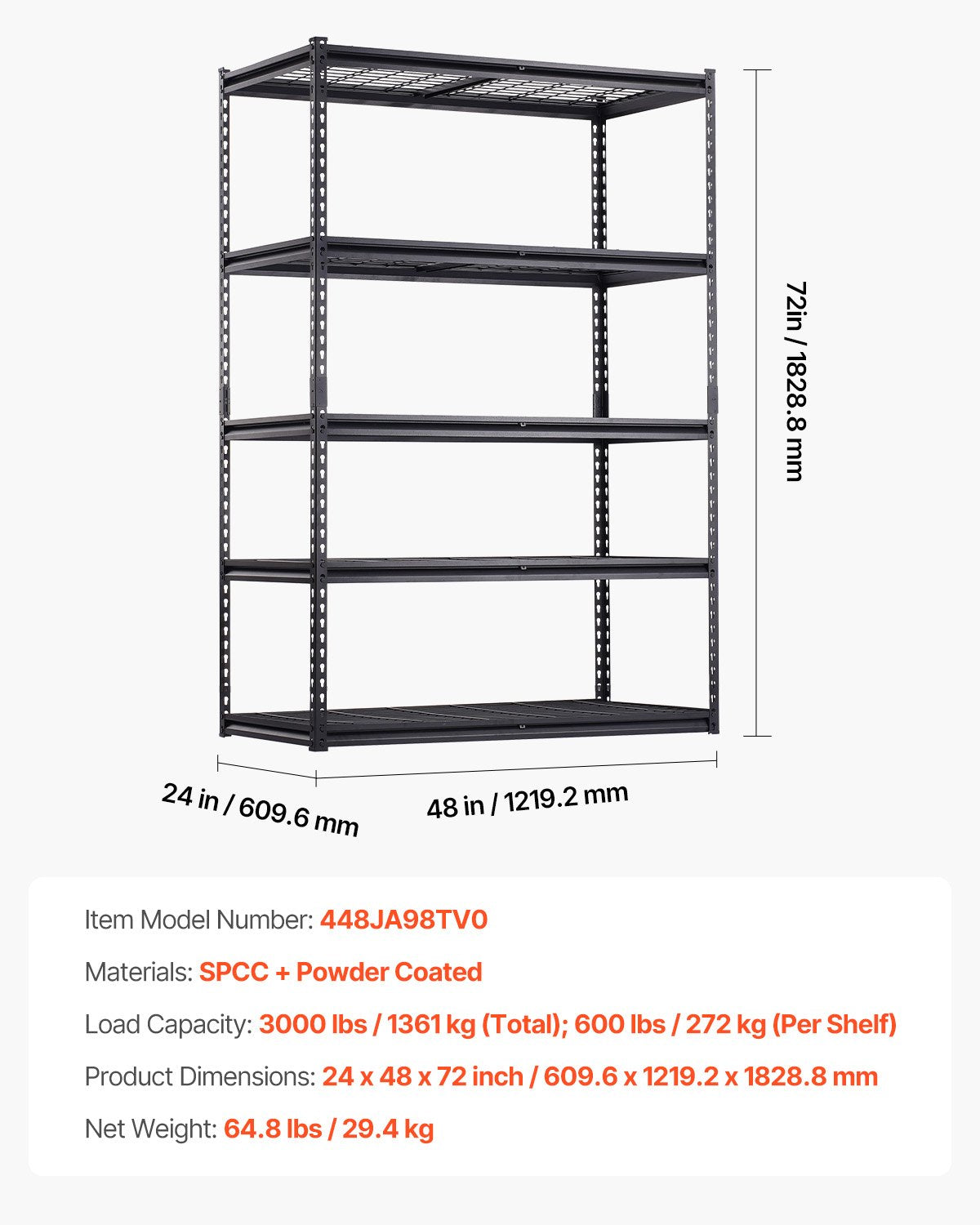 Förvaringshyllor 5-vånings Justerbar Heavy Duty Garagehylla 3000 lbs