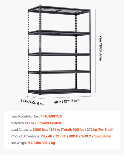 Förvaringshyllor 5-vånings Justerbar Heavy Duty Garagehylla 3000 lbs