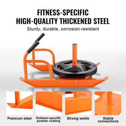 Styrketräningsdragsko, träningssläde för styrketräning med handtag, Steel Power Sled träningsutrustning för atletisk träning och hastighetsförbättring, lämplig för 1"&2" viktskiva, orange