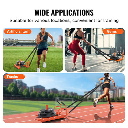 Styrketräningsdragsko, träningssläde för styrketräning med handtag, Steel Power Sled träningsutrustning för atletisk träning och hastighetsförbättring, lämplig för 1"&2" viktskiva, orange