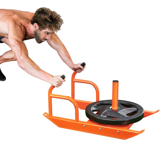 Styrketräningsdragsko, träningssläde för styrketräning med handtag, Steel Power Sled träningsutrustning för atletisk träning och hastighetsförbättring, lämplig för 1"&2" viktskiva, orange