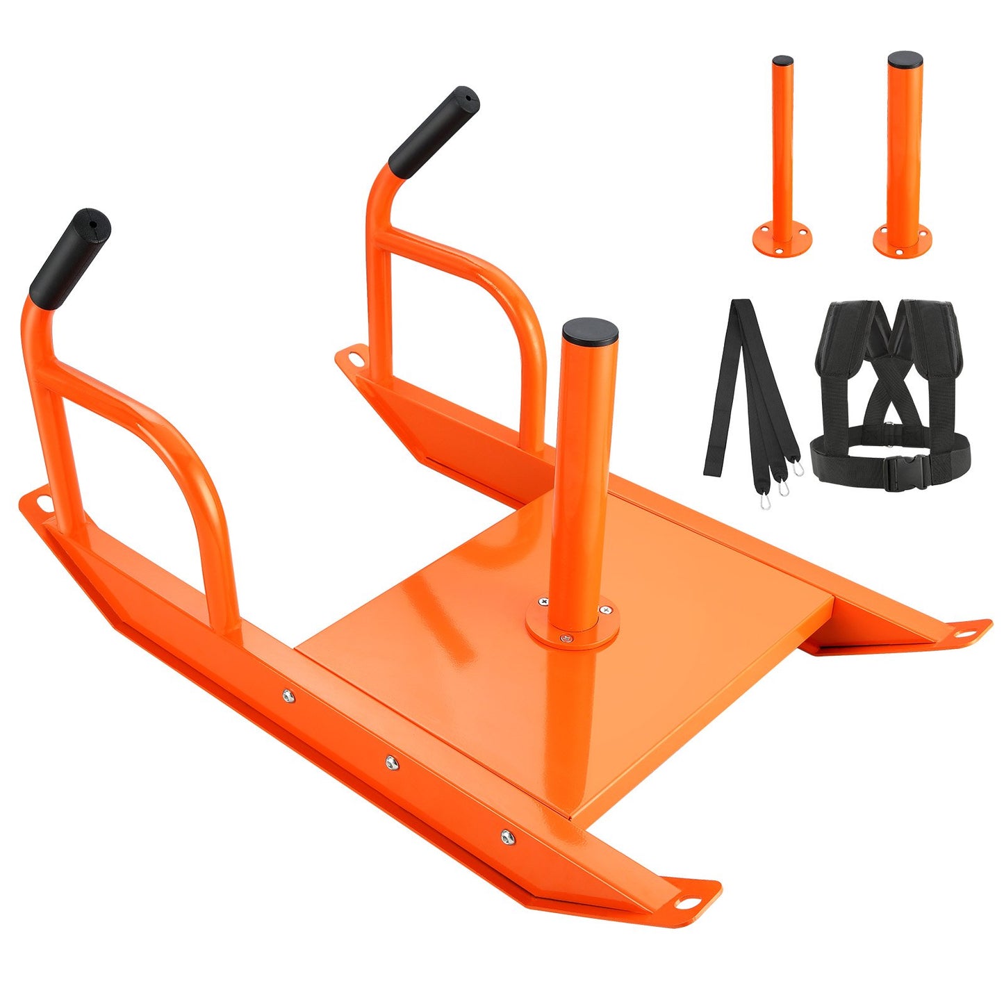 Styrketräningsdragsko, träningssläde för styrketräning med handtag, Steel Power Sled träningsutrustning för atletisk träning och hastighetsförbättring, lämplig för 1"&2" viktskiva, orange