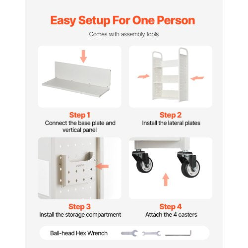 3-Tier Rolling Book Cart Single-Sided L-Shaped Book Cart in White
