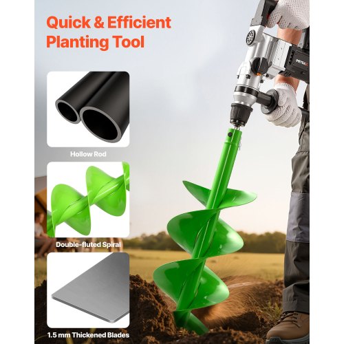Auger Drill 7.87 x 31.1 Inch Soil Spiral Post Hole Digger Planting Tool