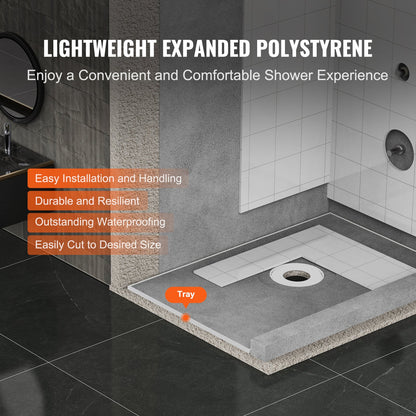 Shower edge kit, 1524x965 mm shower tray kit with 160 mm central drain, lightweight EPS shower installation kits with 2 waterproof cloths, shower tray tilt rods Suitable for bathrooms
