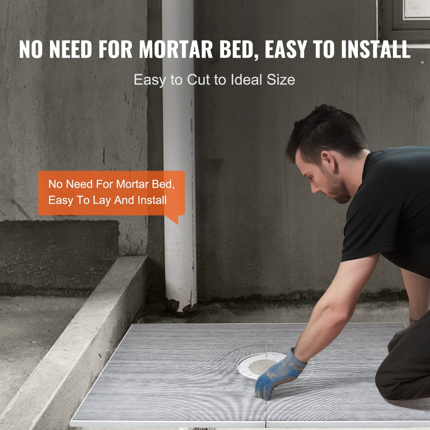 Shower edge kit, 1524x965 mm shower tray kit with 160 mm central drain, lightweight EPS shower installation kits with 2 waterproof cloths, shower tray tilt rods Suitable for bathrooms